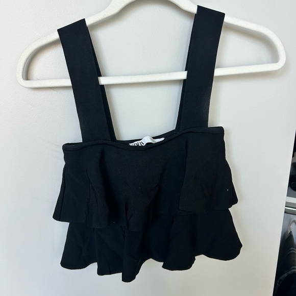 Zara Black Ruffle Crop Top - Picture 3 of 4